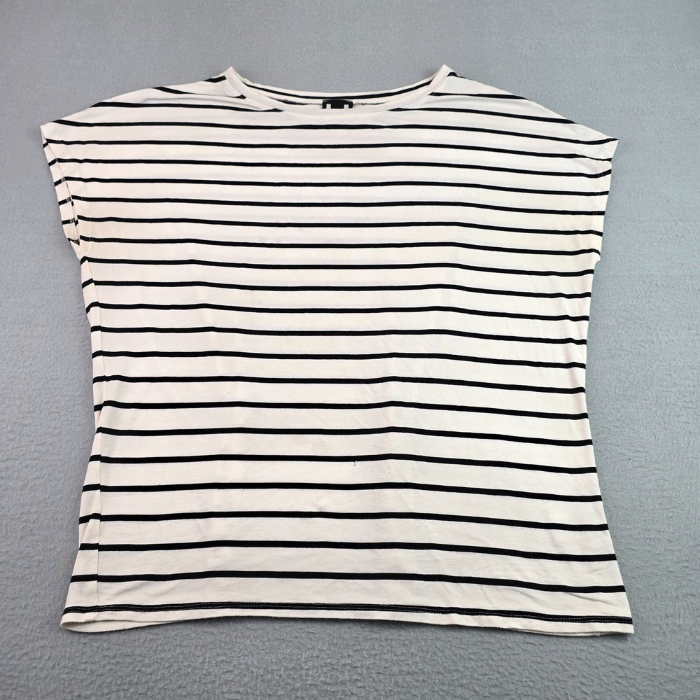 By Bordeaux MED Black White Striped Dolman Sleeve Top Nautical Stretch Casual